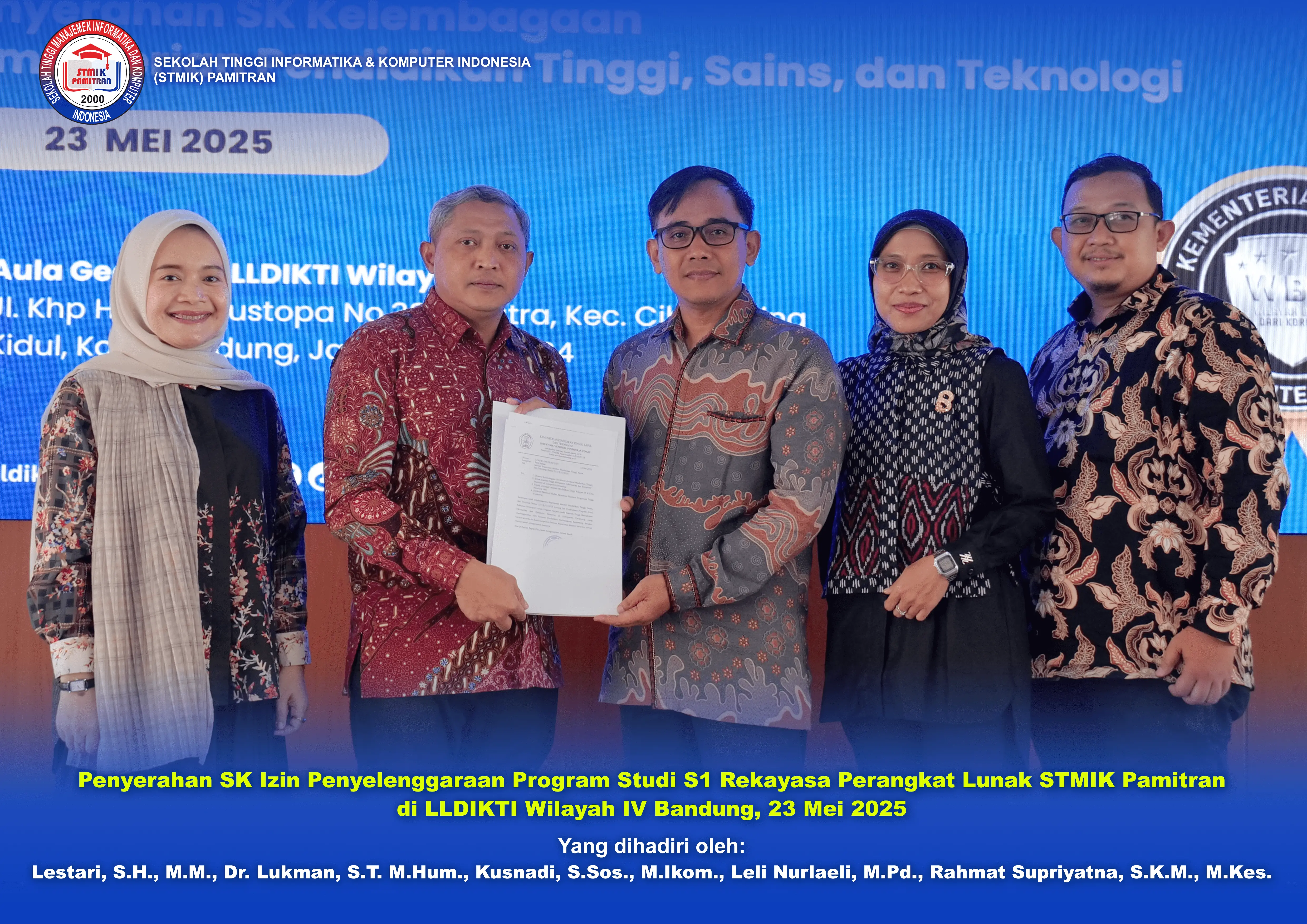 Penyerahan SK Izin Penyelenggaraan Program Studi S1 Rekayasa Perangkat Lunak STMIK Pamitran